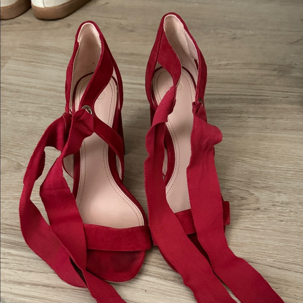 Red Suede Lace-Up Women’s Heels